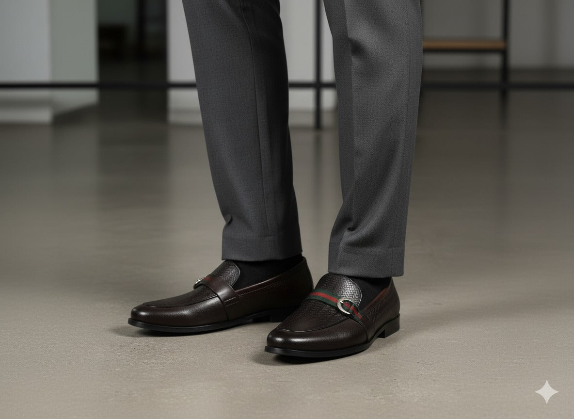 Designer-Inspired Black Grained Leather Loafers