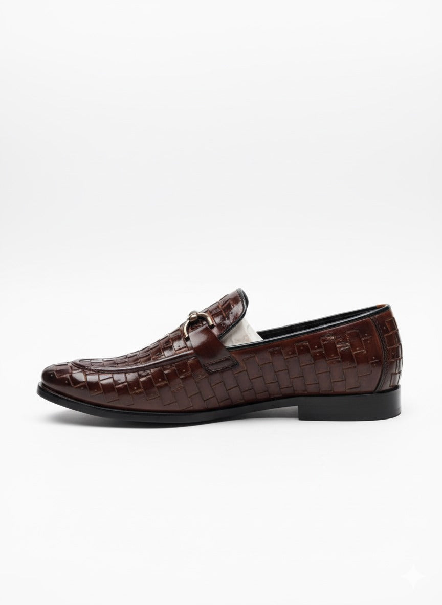 Classic Leather Penny Loafers with Buckle Accent
