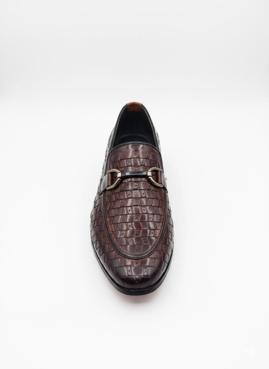 Classic Leather Penny Loafers with Buckle Accent